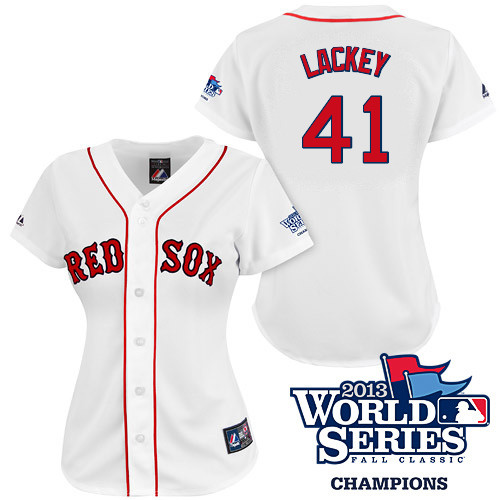 John Lackey #41 mlb Jersey-Boston Red Sox Women's Authentic 2013 World Series Champions Home White Baseball Jersey